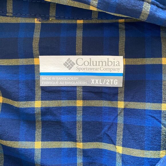 Columbia Omni-Shade Blue Check Short Sleeve Button Up Shirt Plus Size Hiking XXL - Picture 3 of 11